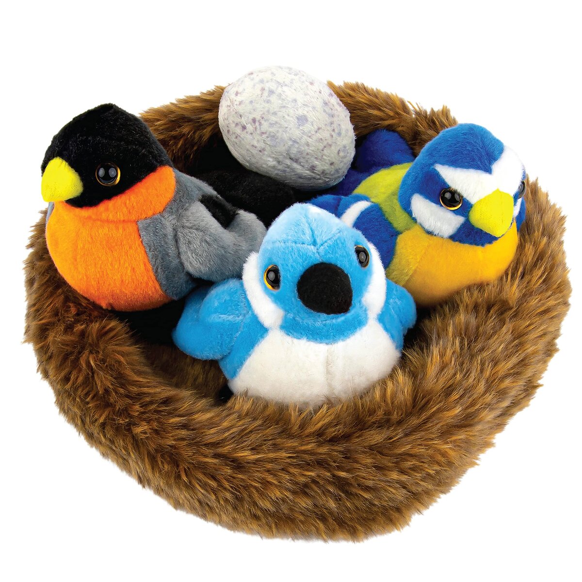 Plush birds in a plush nest playset